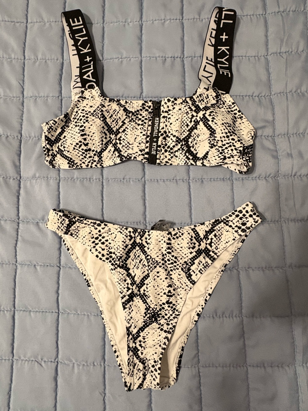Kendall & Kylie White and Black Snake Print Bikini Set